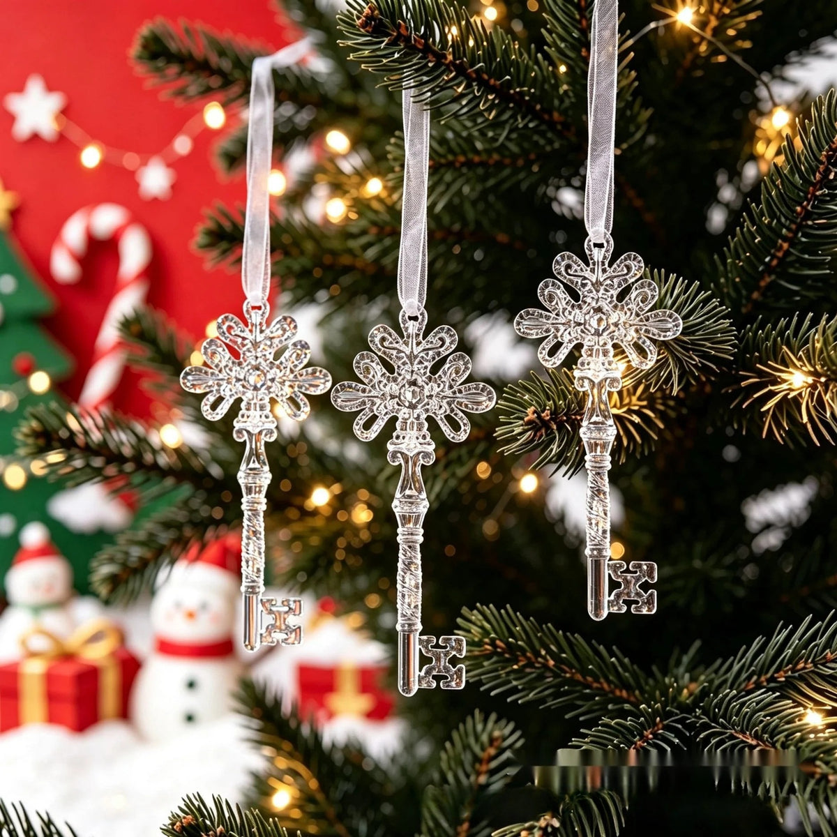 6 Pack Acrylic Christmas Tree Hanging Ornaments, Clear Snowflake Icicle Decorations