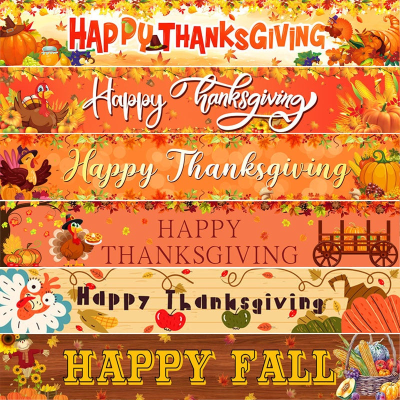 Thanksgiving Happy Fall Banner Pumpkin Turkey Harvest Party Decorations Bunting