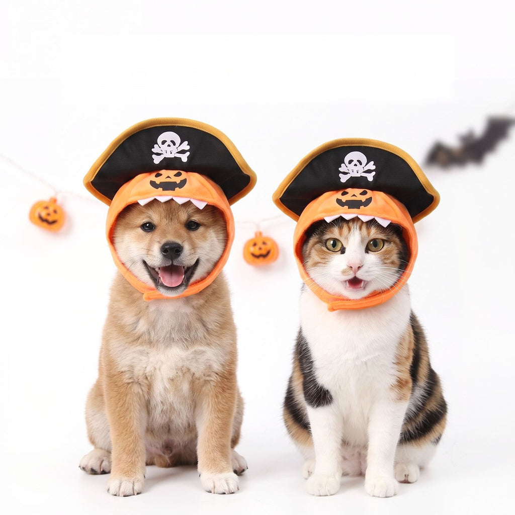 Halloween Pet Costume Hats, Pumpkin Pirate Skull Headpiece for Cats and Dogs
