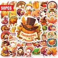 50 Pcs Thanksgiving Stickers Pumpkin Turkey Maple Leaf Cartoon Decor PP Stickers Scrapbook