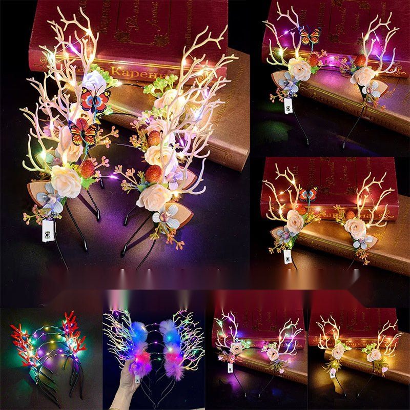 Christmas Light Up Reindeer Antler Headband, Glowing Hair Hoop for Kids Holiday Party Favors