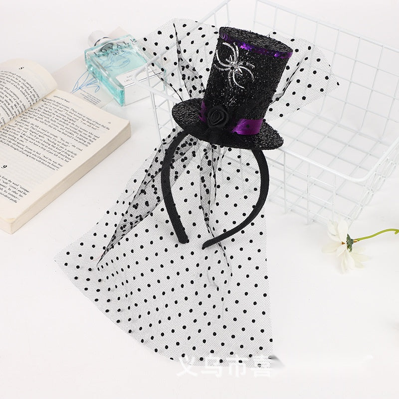 Halloween Witch Hat Headband With Veil, Spider Web Witch Hat Headband For Party Decorations