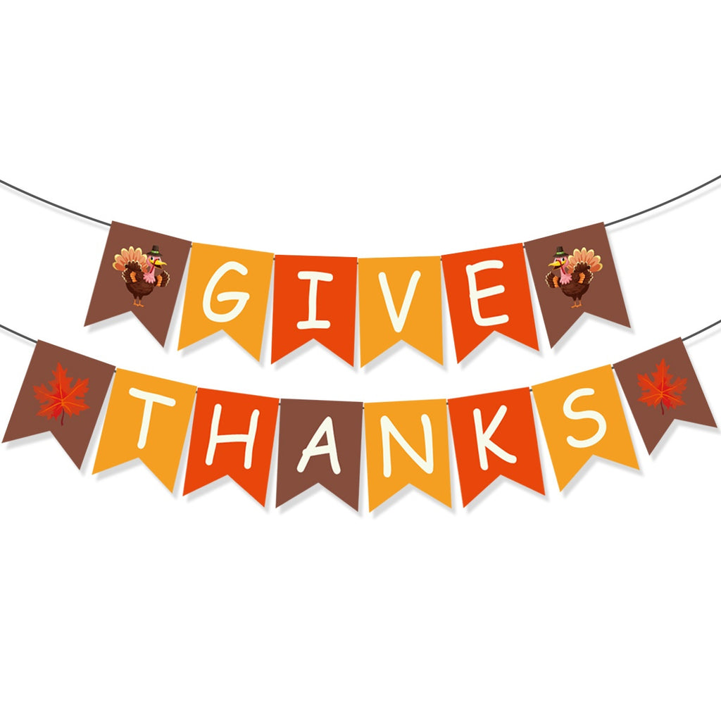 Thanksgiving Party Banner Turkey Pumpkin Maple Leaf Harvest Bunting Decorations