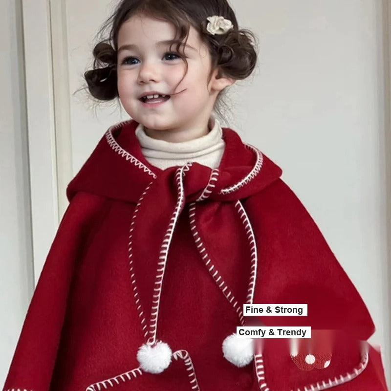 Girls Hooded Cape Trench Coat Fall Winter Fashion Kids Cloak Baby Shawl Christmas Outwear