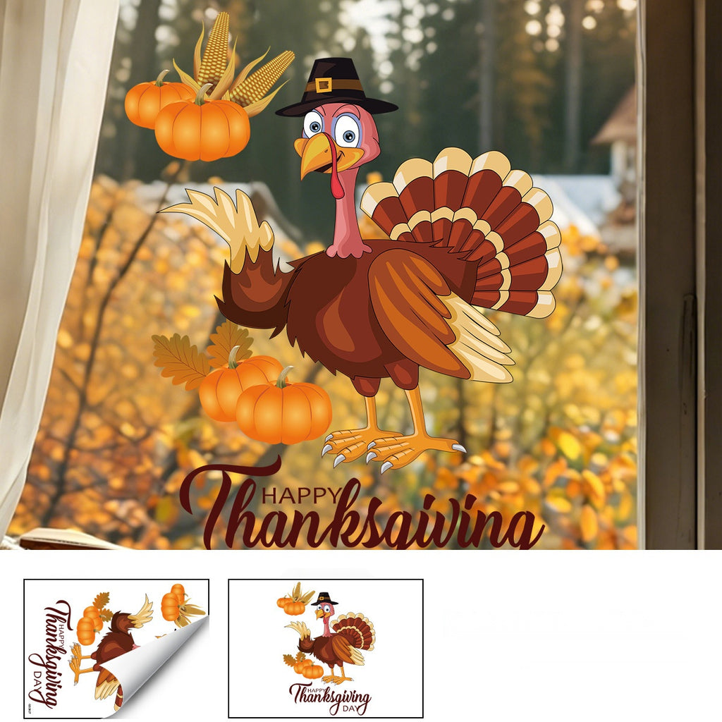 Thanksgiving Turkey Window Cling Harvest Scene Fall Family Party Glass Static Sticker