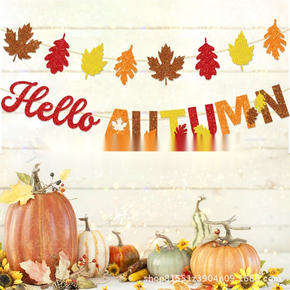 Hello Autumn Give Thanks Blessed Banner, Fall Thanksgiving Harvest Party Decor