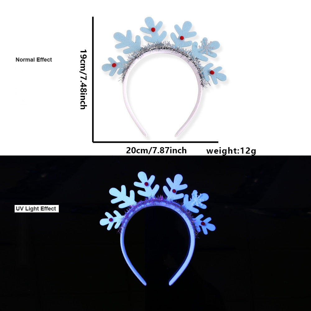Fluorescent Glowing Christmas Headband, Reindeer Antler Hair Hoop for Kids and Adults Holiday Party