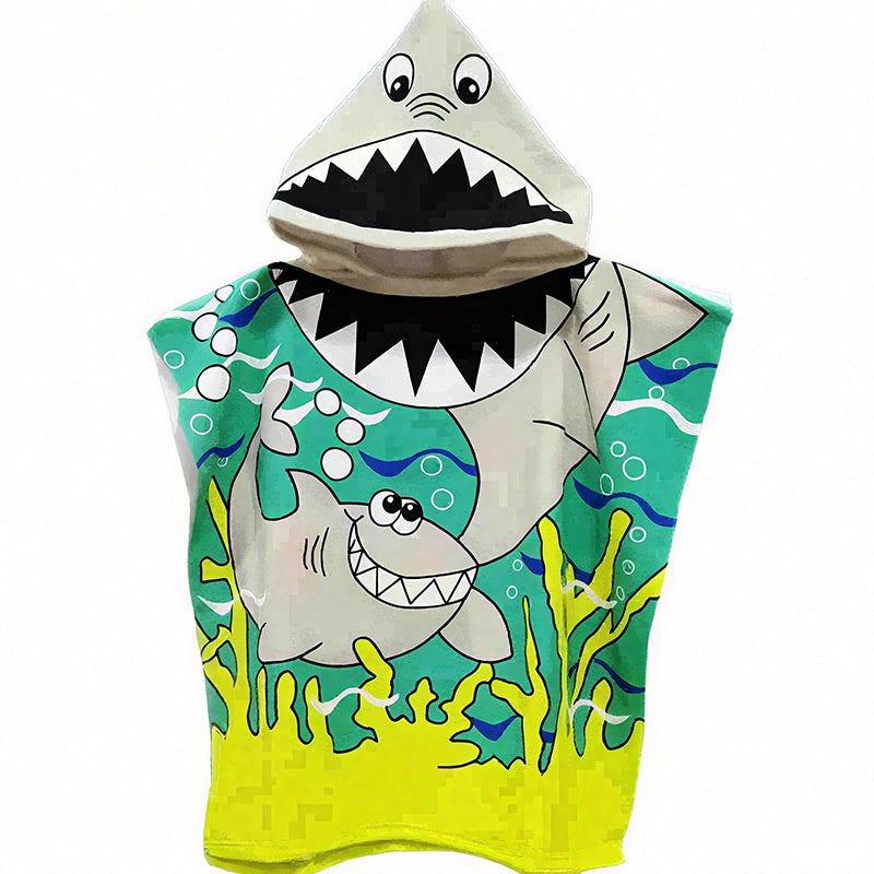 Kids Cartoon Print Hooded Towel Robe, Super Soft Microfiber Quick Dry Bathrobe Wrap