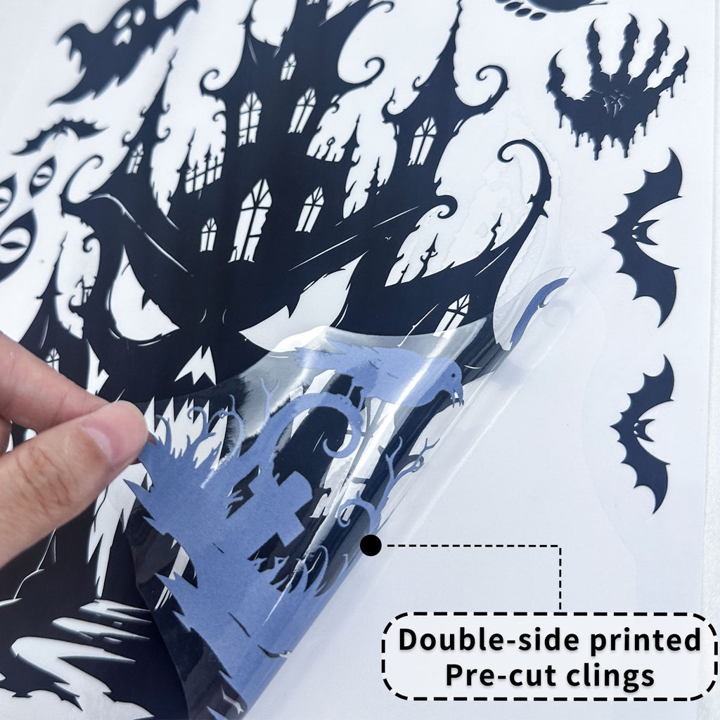 Halloween Grim Reaper Bat Static Cling Stickers, Black Horror Glass Decals For Storefront Scene Decor
