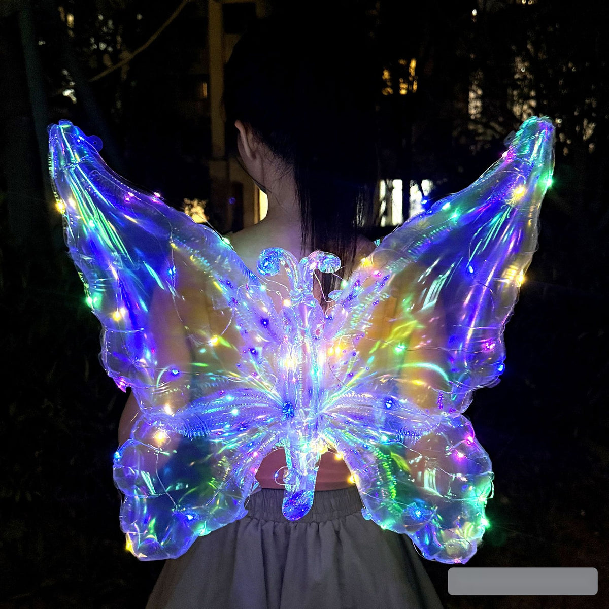 Glowing Butterfly Wing Balloon Kids Back Accessory Light Up Transparent Colorful Party Gift