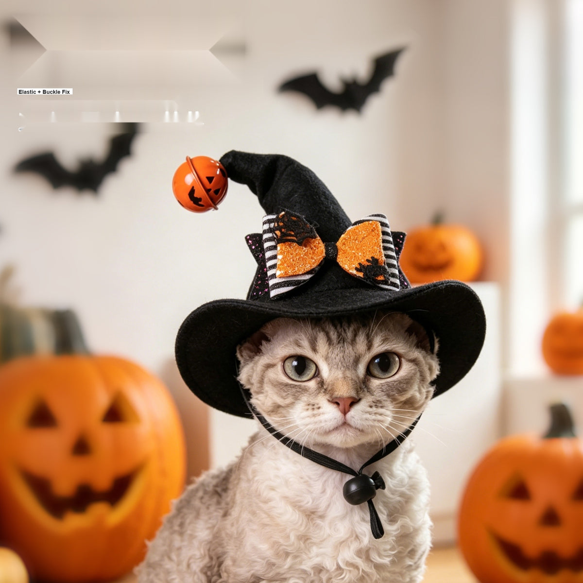 Halloween Pet Curved Horn Hat with Bell, Bow Decor for Dogs and Cats