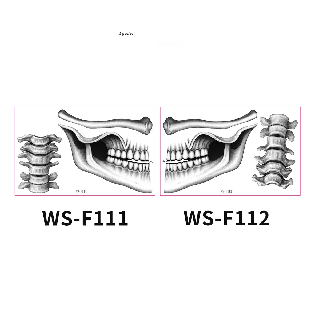Halloween Mouth Bone Collarbone Temporary Tattoos, Creepy Body Art Stickers