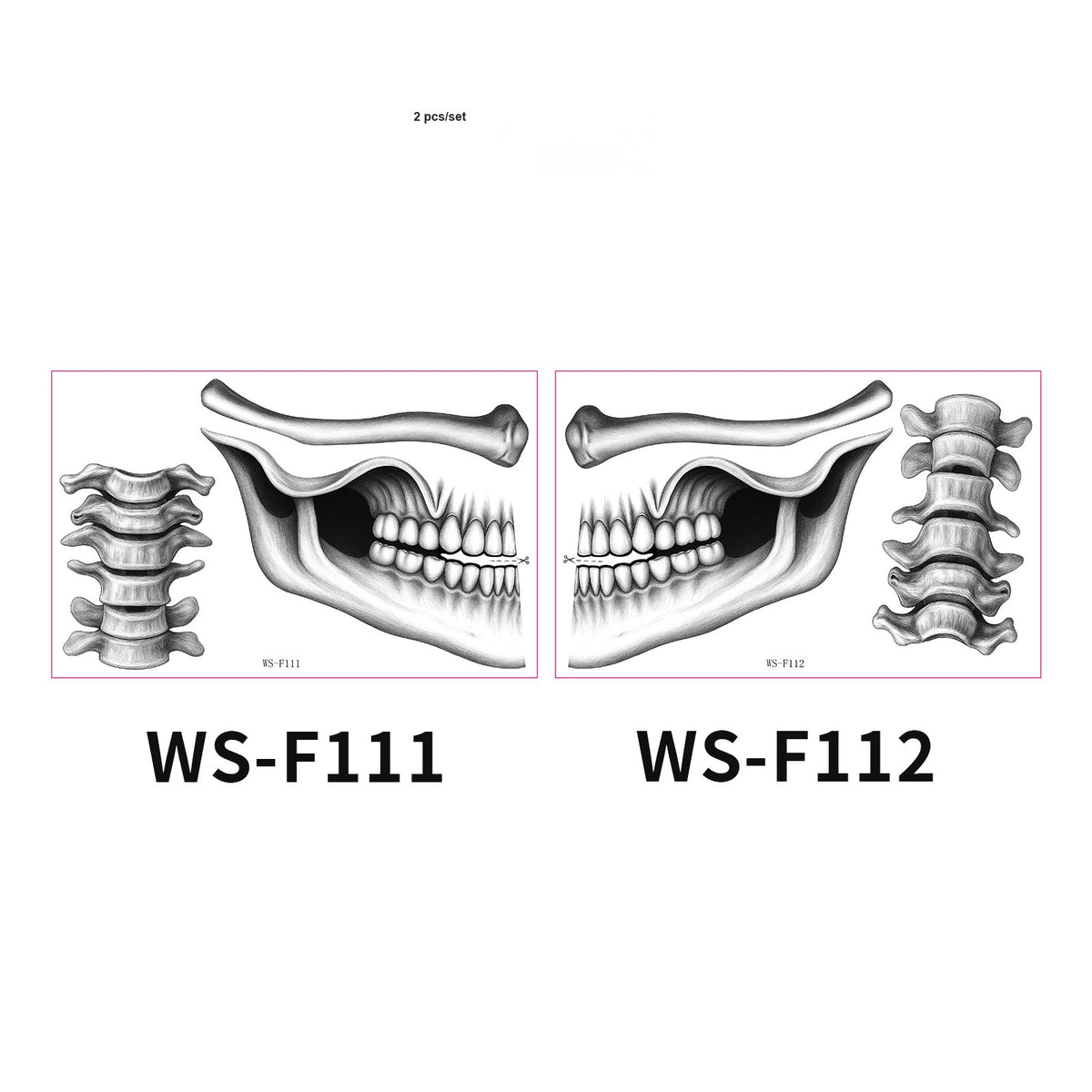 Halloween Mouth Bone Collarbone Temporary Tattoos, Creepy Body Art Stickers