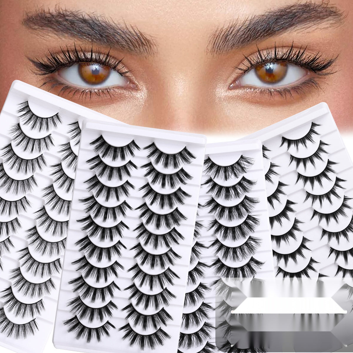 10 Pairs Hard Band False Eyelashes, Comic Doll Little Devil Cluster Lashes for Women
