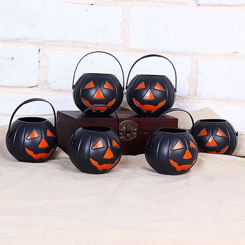 Halloween Plastic Smiley Pumpkin Bucket, Ghost Candy Container Party Prop
