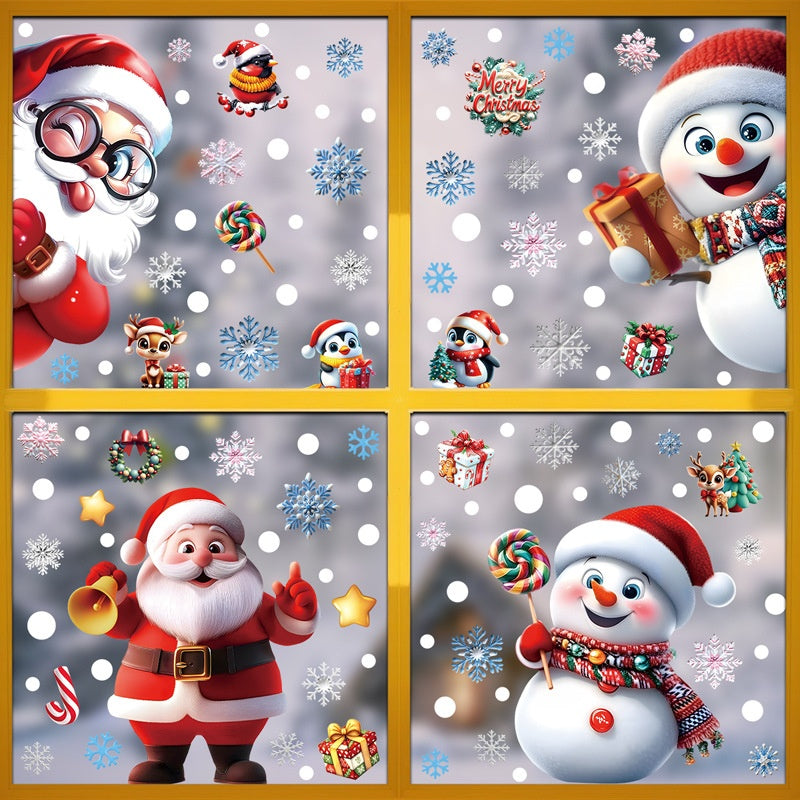 3D Snowflake Snowman Christmas Window Stickers, Santa Tree Gift PVC Static Cling Decals