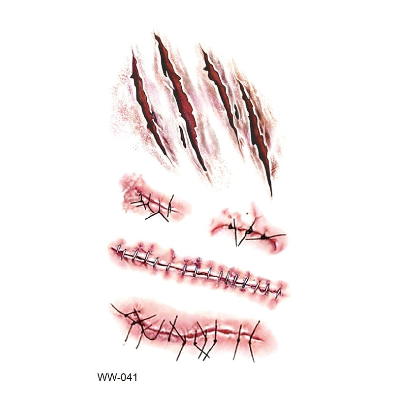 Halloween Wound Scar Temporary Tattoos Face Injury Cut Blood Sticker Waterproof Horror Makeup
