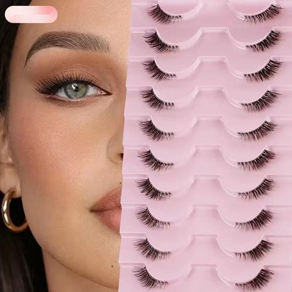 10 Pairs Wispy Big Eye False Eyelashes, Fox Eye Curled Fluffy Faux Lashes For Dramatic Look