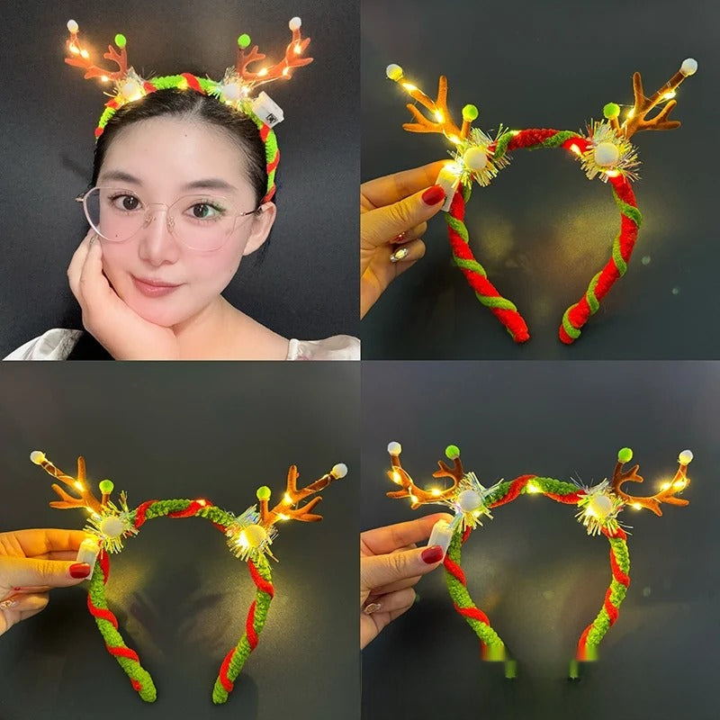 Glow in the Dark Reindeer Antler Headband, Christmas Light Up Headpiece for Kids Party Favors