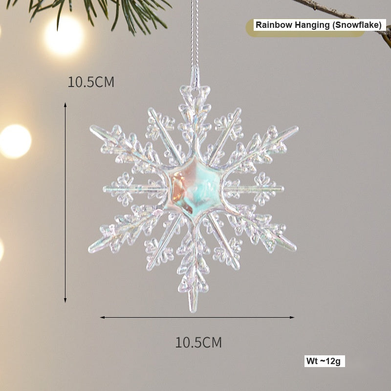 Acrylic Rainbow Snowflake Christmas Tree Ornaments, Transparent Bell Crown Hanging Decor