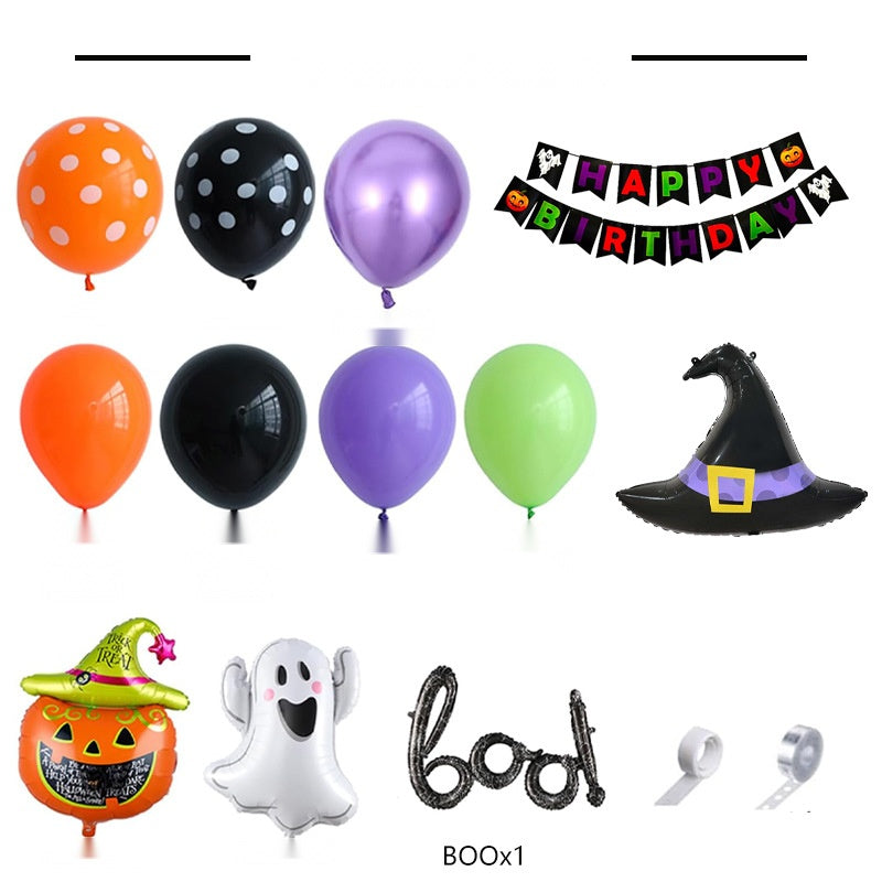 Halloween Balloon Garland Kit, Ghost Witch Hat Pumpkin Head Foil Balloons