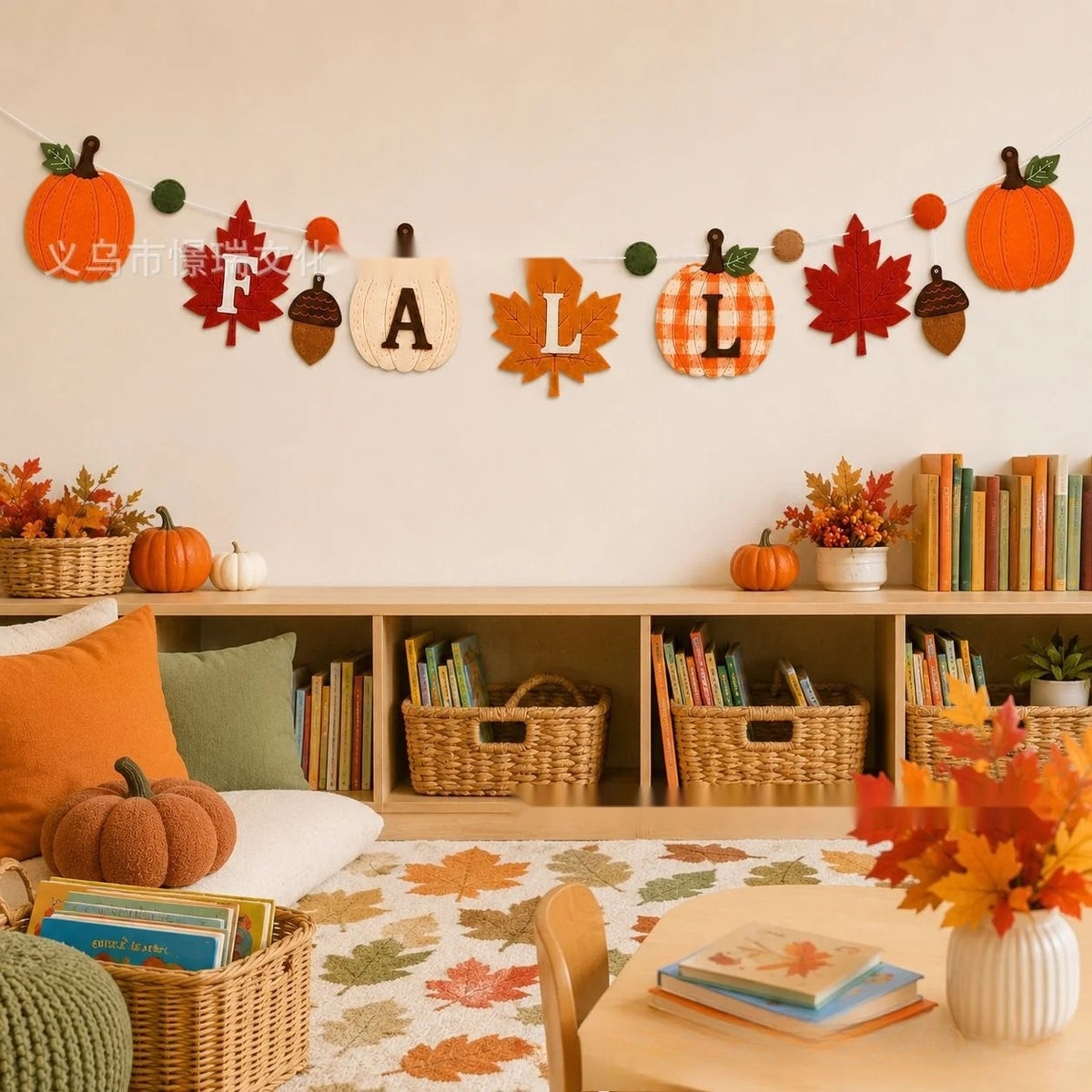Thanksgiving Felt Banner Garland Maple Leaf Pumpkin Harvest Decorations Fall Party Hanging Bunting