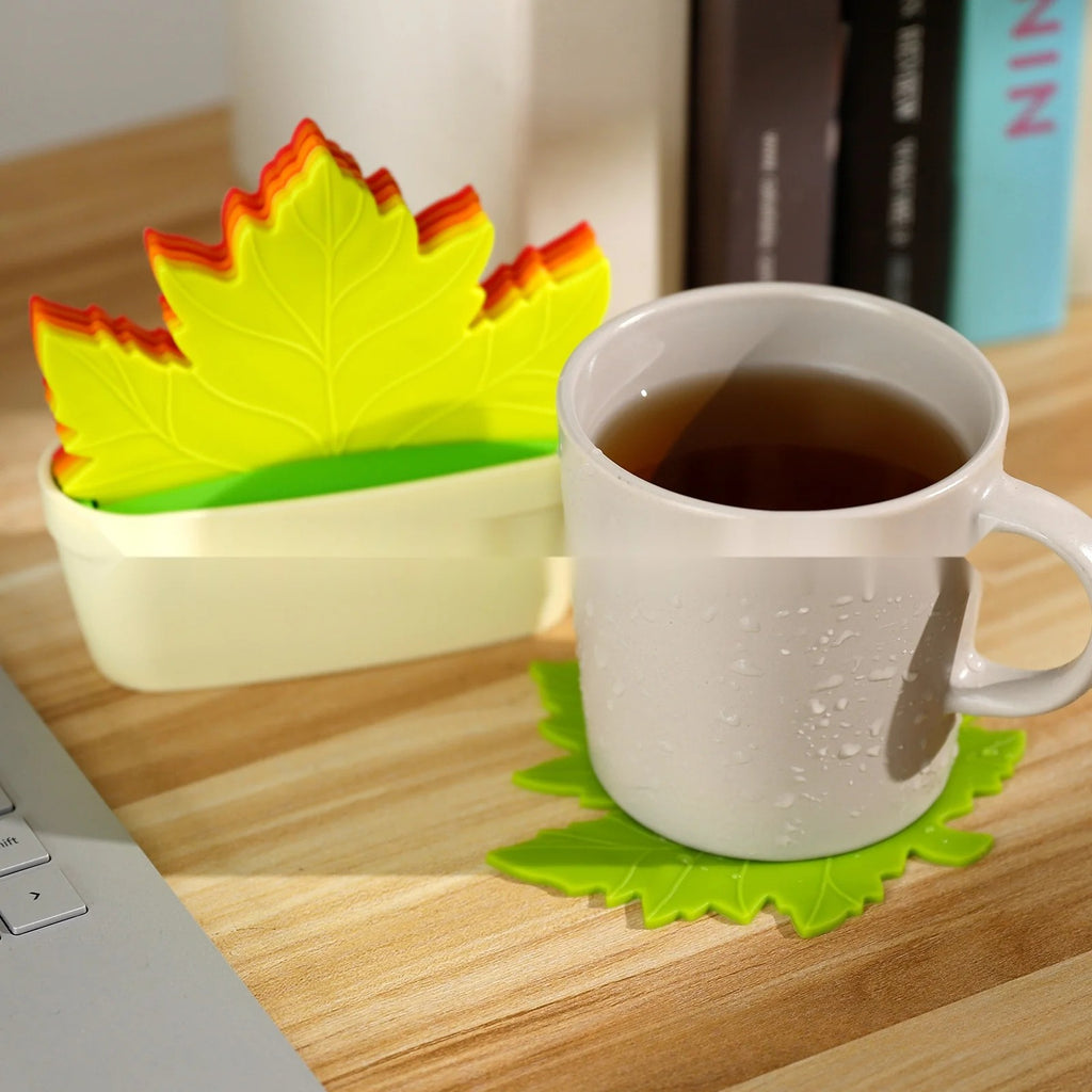 Creative Maple Leaf Coaster Set with Storage Box, Heat Resistant Non-Slip Cup and Coffee Mat