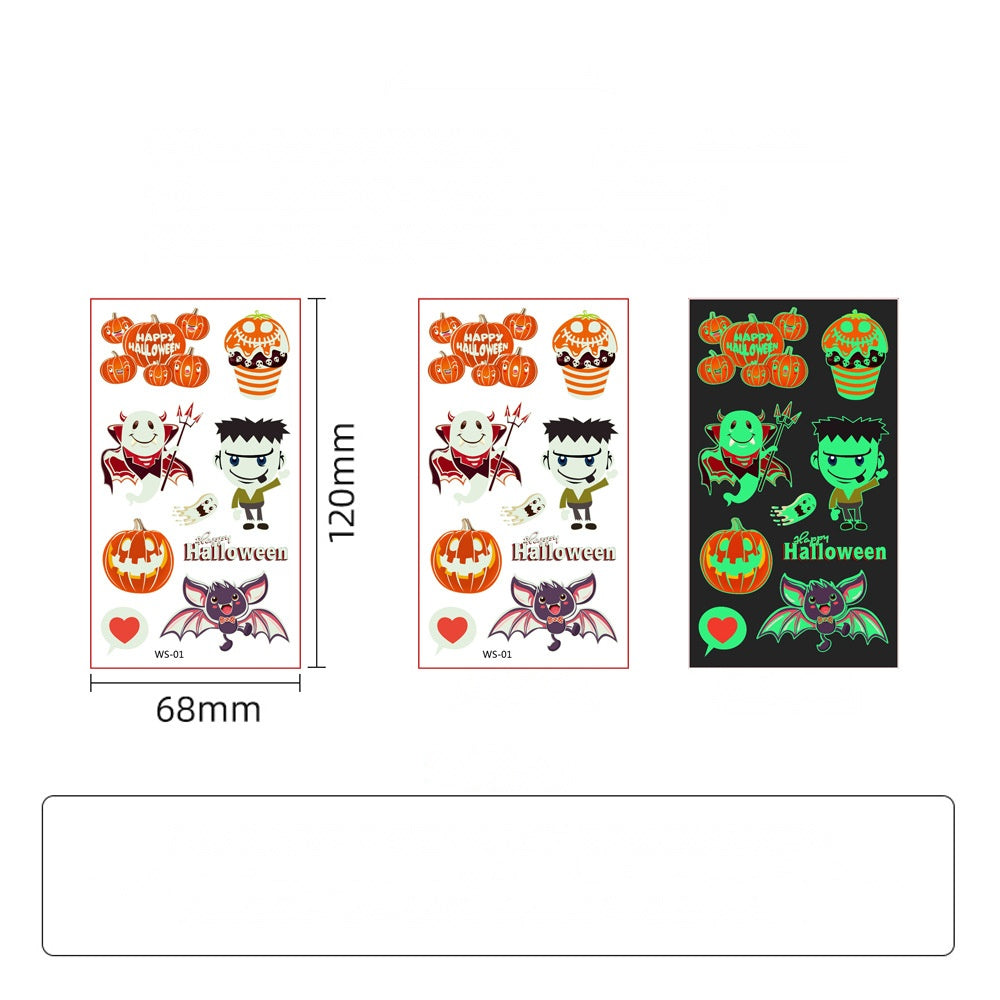 Kids Glow In The Dark Cartoon Halloween Temporary Tattoos, Party Favor Stickers For Holiday Activities