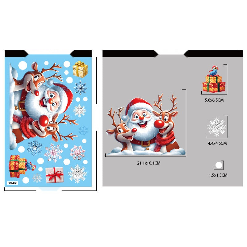 3D Snowflake Snowman Christmas Window Stickers, Santa Tree Gift PVC Static Cling Decals