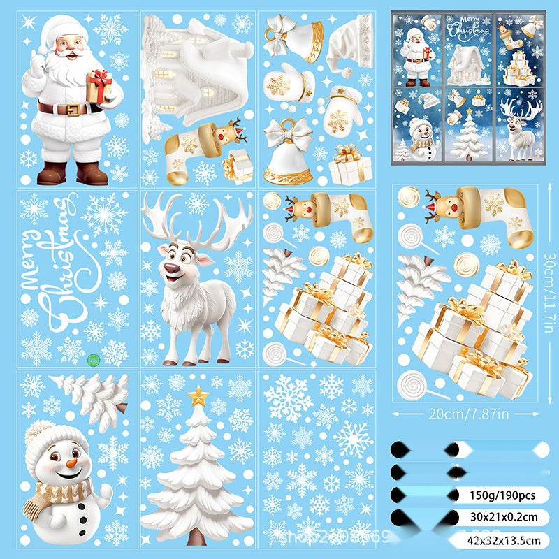 3D Christmas Static Window Stickers, Santa Reindeer Snowman Holiday Clings