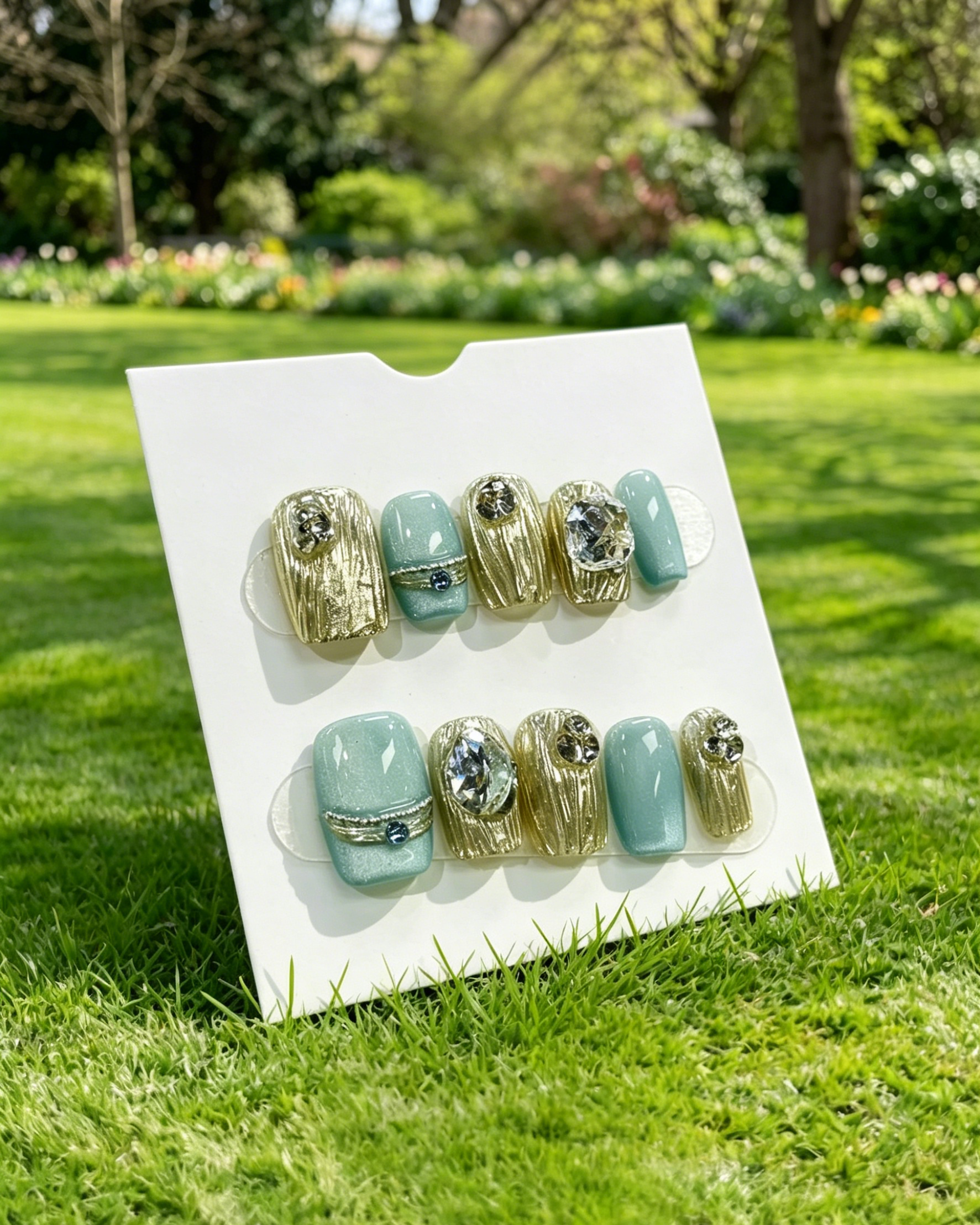 Luxury Blue Gem Nails