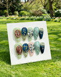 Elegant 3D Floral Rhinestone Almond Fake Nails