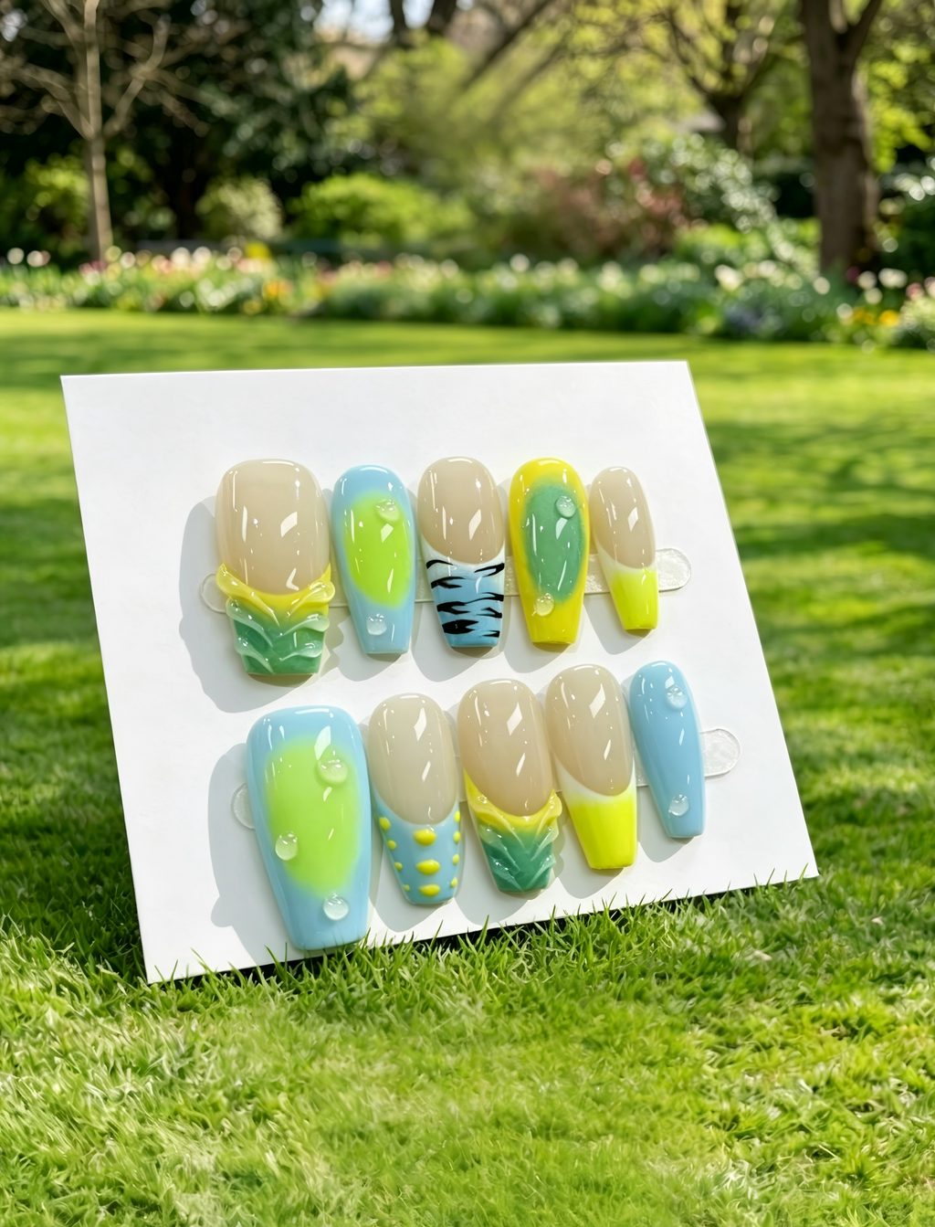 Fresh Summer Gradient Long Coffin Press On Nails