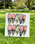 Pink Black Rhinestone Long Fake Nails