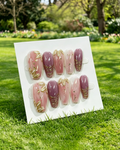 Pink Purple Gold Long Coffin Press On Nails