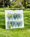 Ice Blue 3D Flower Almond Press On Nails