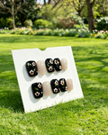 Black Floral Press On Nails Gold Foil Fake Nails Glossy False Nails for Women Girls 24 Pcs Short Square Acrylic Nails Stick on Nails with Glue Elegant Flower Design Full Cover Nail Tips for Daily Party Wedding Gift