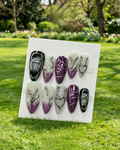 Purple Silver Heart Gradient Almond False Nails