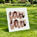 Burgundy Floral Long Press On False Nails