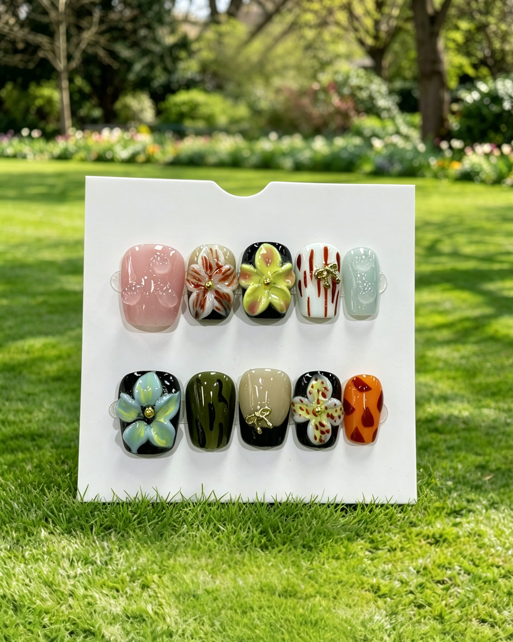Handmade 3D Floral Short Nails