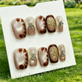 Brown Bling Rhinestone Square Press On Fake Nails