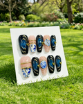 Retro Blue Pink Gold Fake Press On Nails