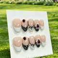 Cute 3D Ladybug Bow Almond Fake Press On Nails