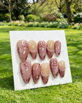 Pink Floral Pearl Almond Press On Nails