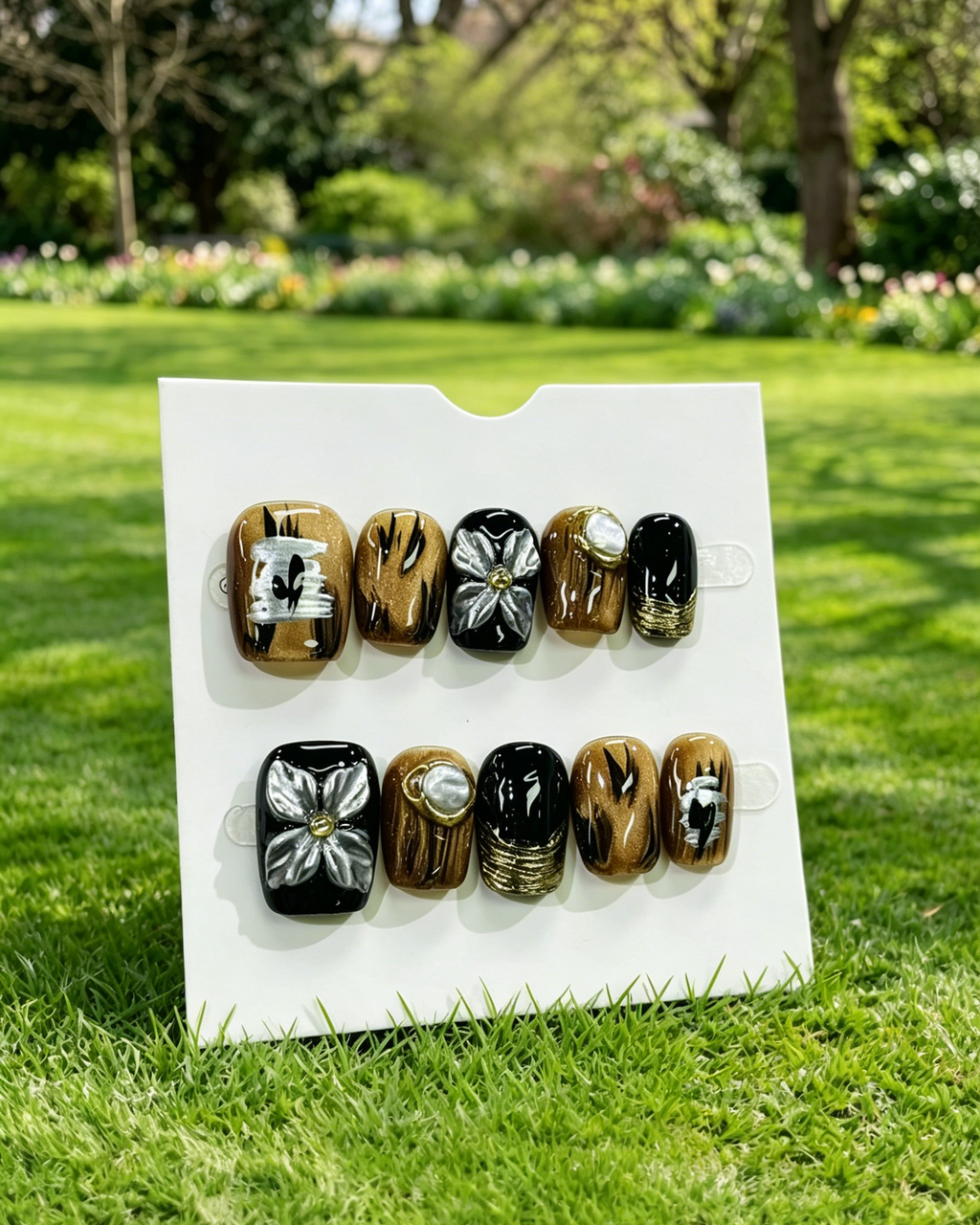 Vintage Amber Floral Press On Fake Nails