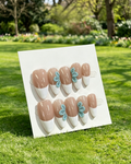 Almond French 3D Flower Press On Fake Nails