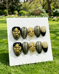 3D Gold Flower Luxury Almond Press On Nails