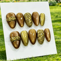 Gold Embossed Almond Fake Nails