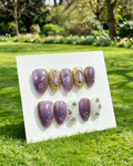 Purple Rhinestone Almond Fake Nails