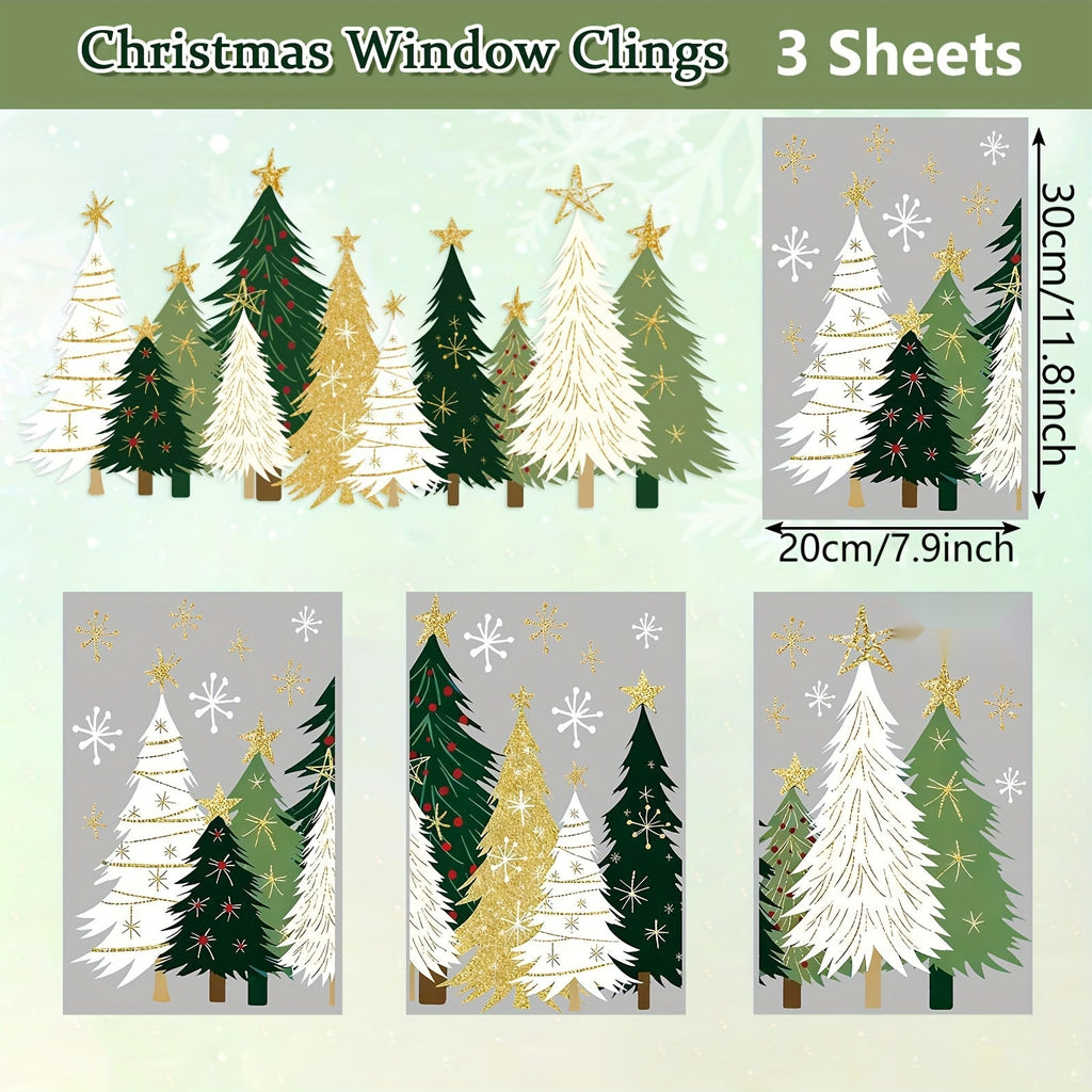 Christmas Window Static Clings, Colorful Pine and Christmas Tree Glass Stickers